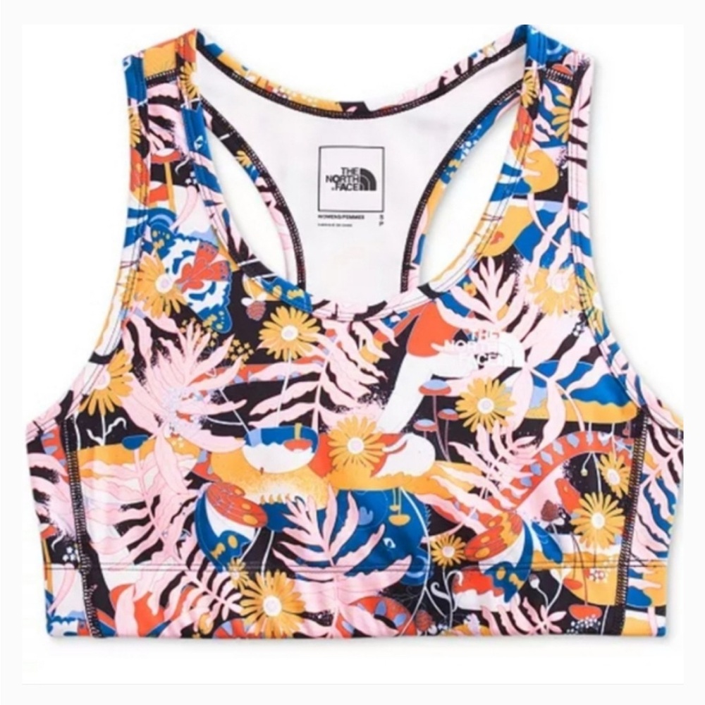 This is a The North Face sports bra floral print and a racerback design.